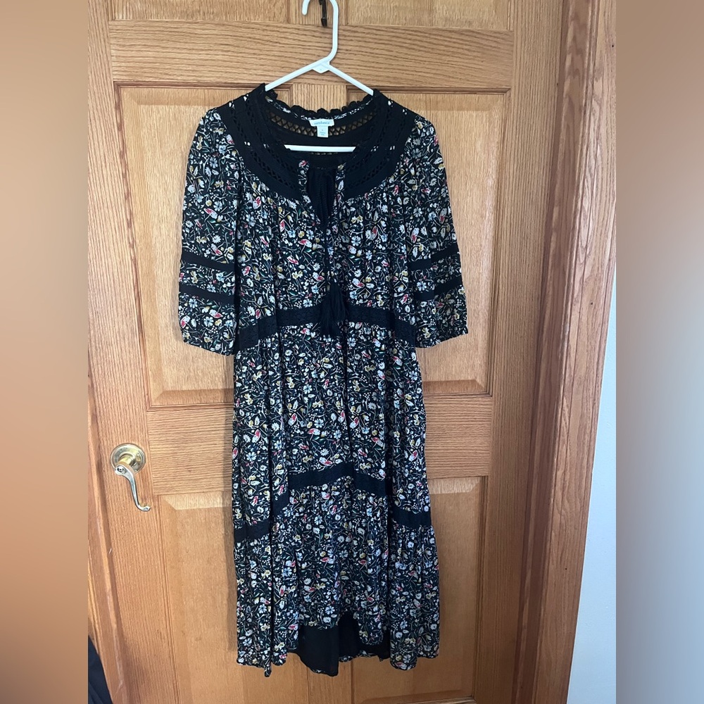 Sundance Black Floral Maxi Dress with Pink and Cream Accents